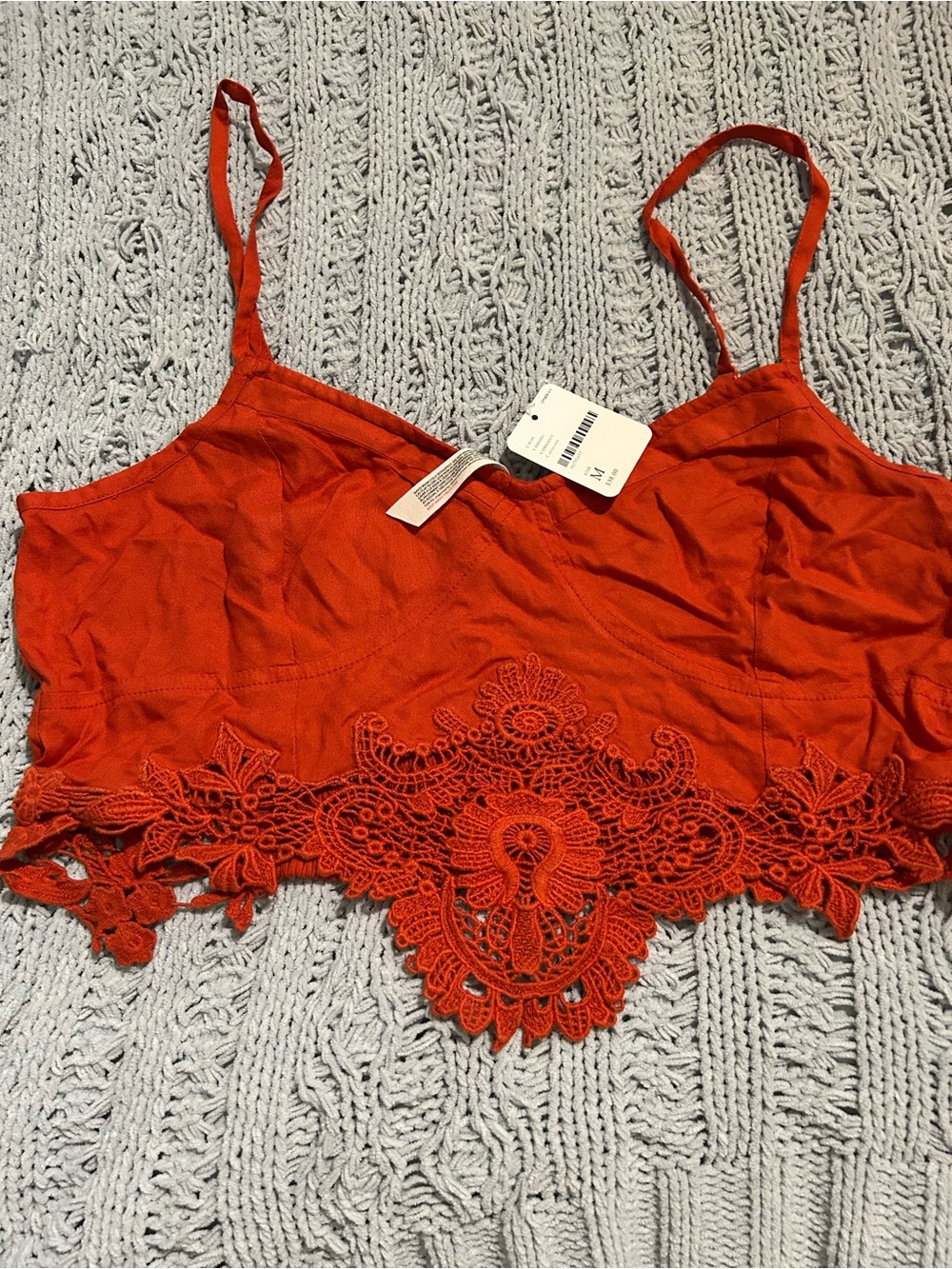 Free People Orange Lace-Trim Cami Crop Top
